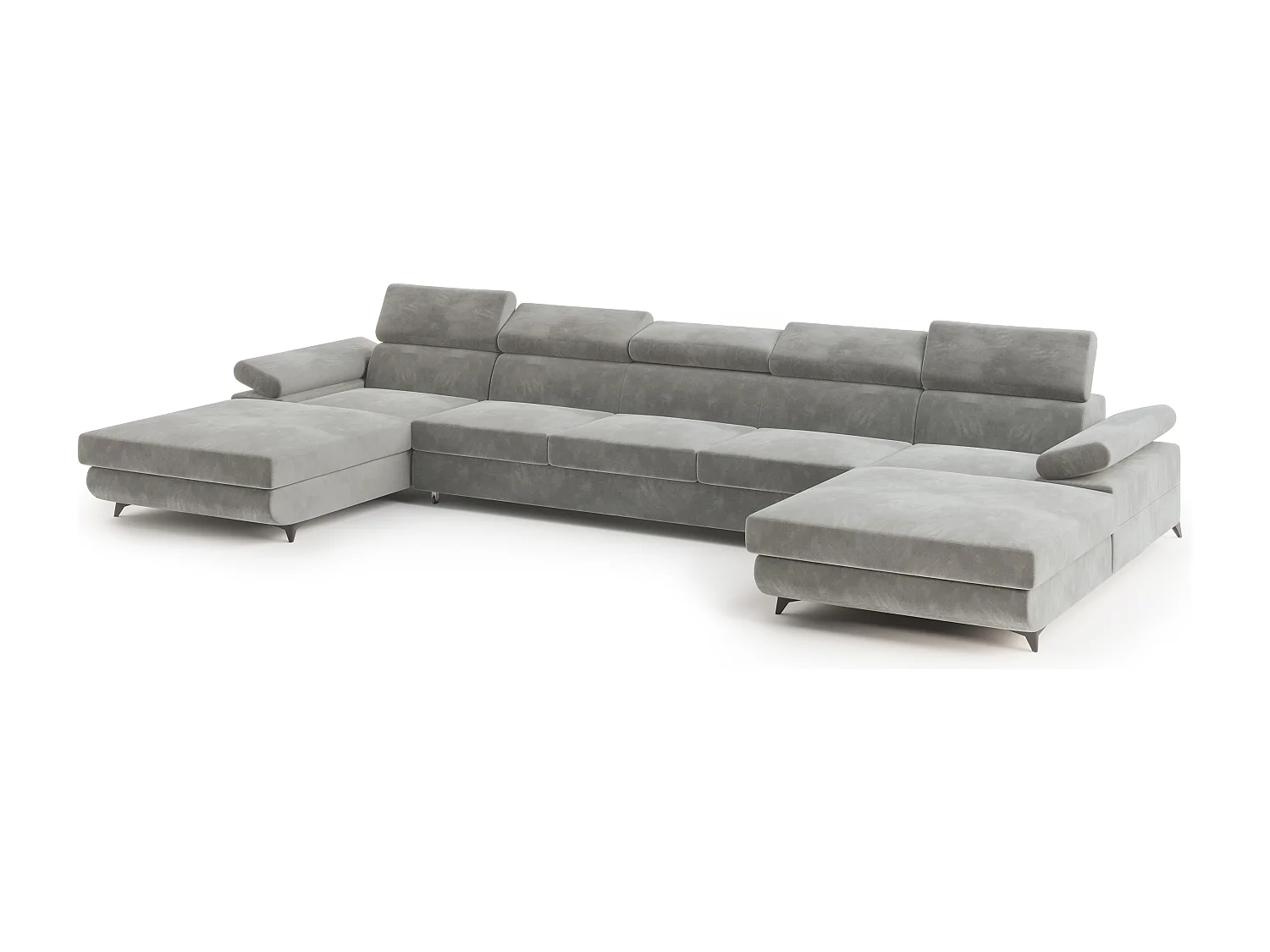 Canapé d'angle VIVENTE Gris clair en velours avec fonction de couchage