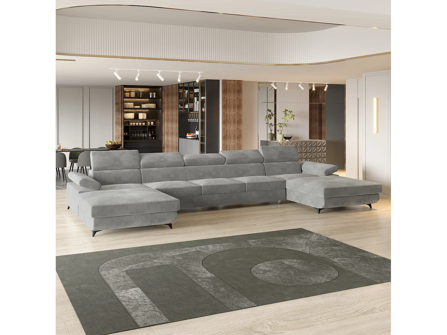 Canapé d'angle VIVENTE Gris clair en velours avec fonction de couchage