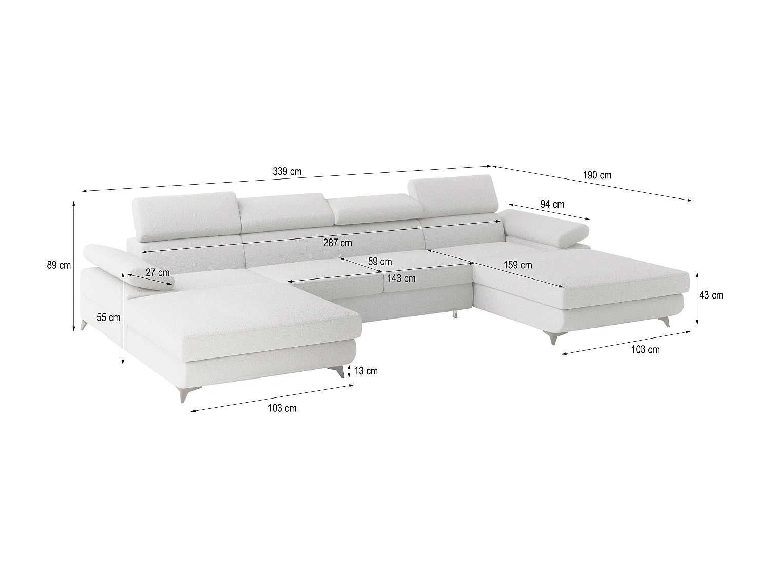 Canapé d'angle DETTI Beige en bouclé avec fonction de couchage