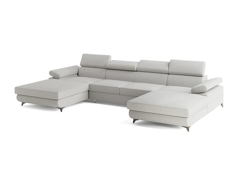 Hoekbank DETTI van fluweel met slaapfunctie Hellgrau