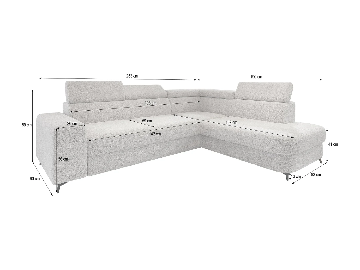 Hoekbank ALVORO van fluweel met slaapfunctie Beige