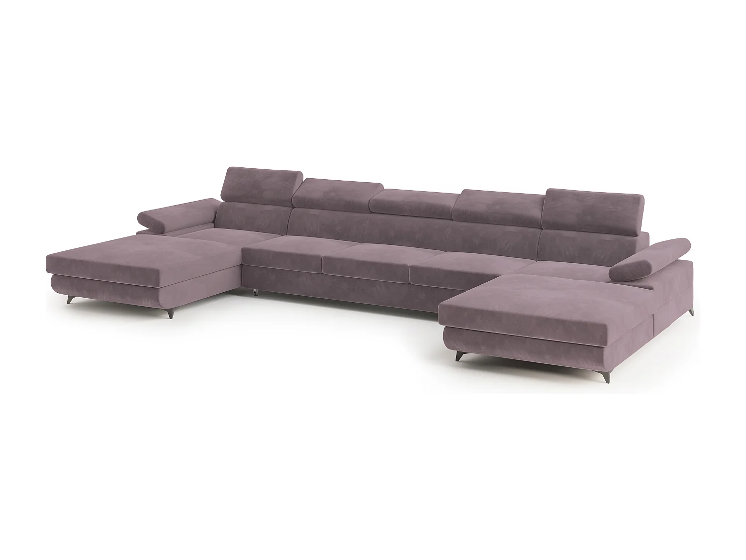 Canapé d'angle VIVENTE Violet en velours avec fonction de couchage