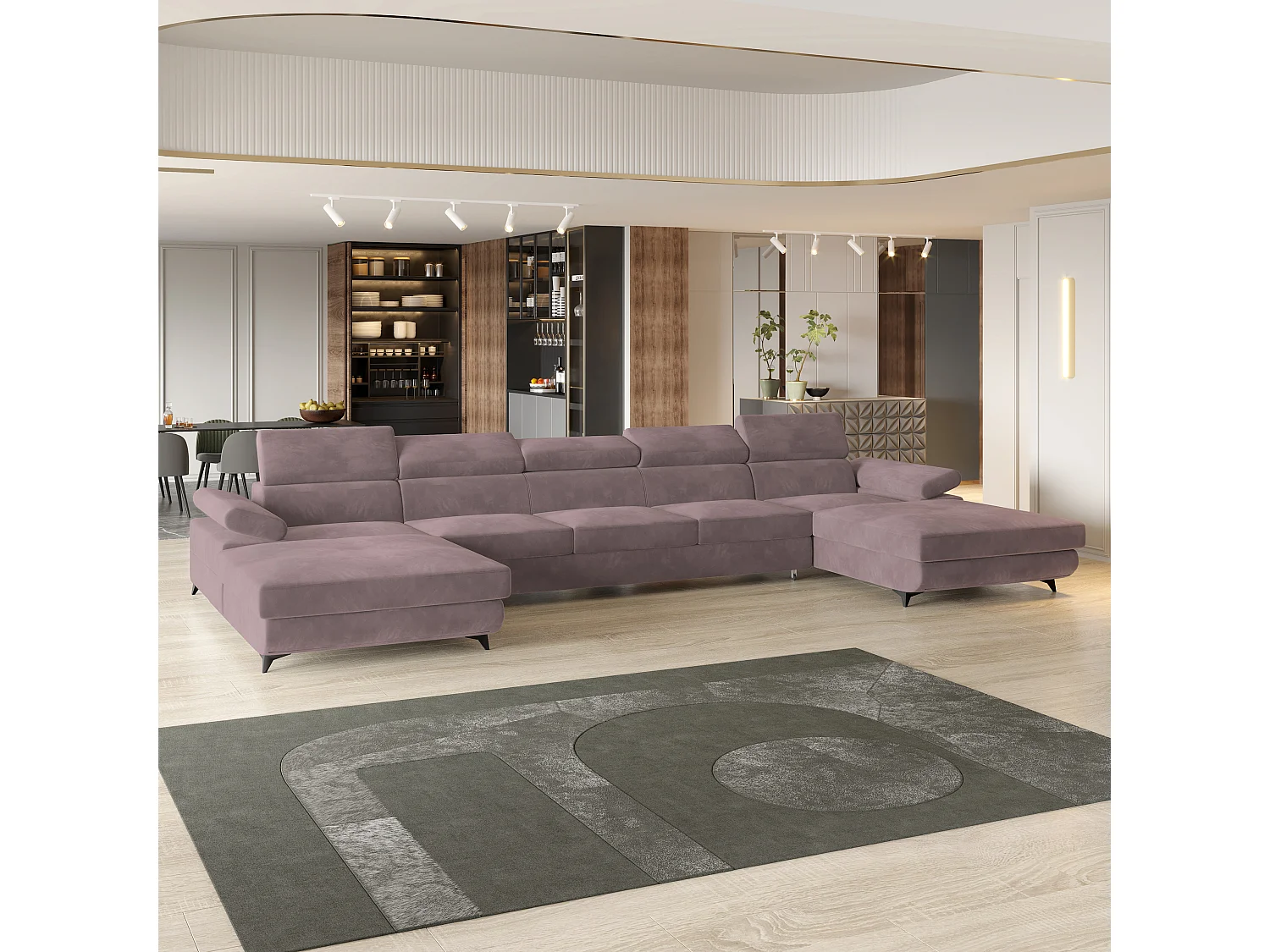 Canapé d'angle VIVENTE Violet en velours avec fonction de couchage
