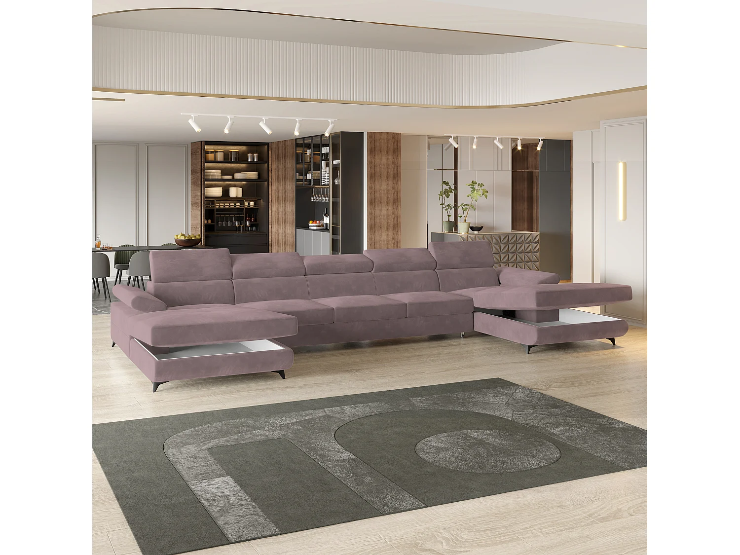 Canapé d'angle VIVENTE Violet en velours avec fonction de couchage