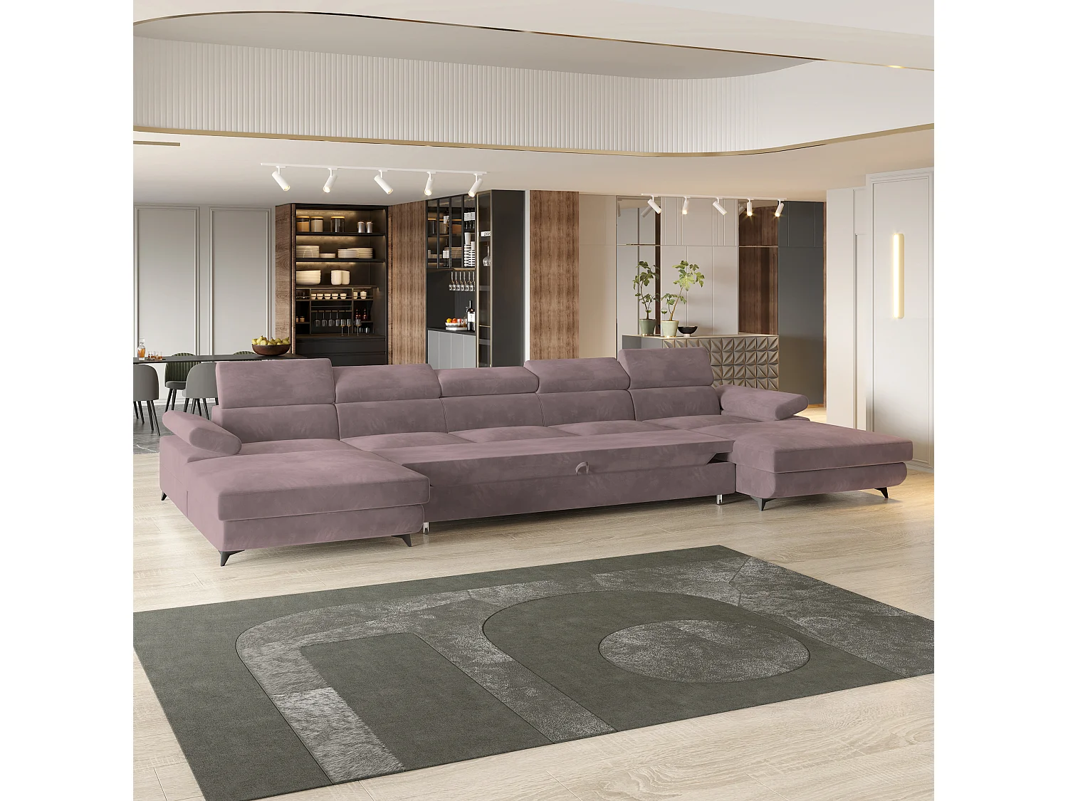 Canapé d'angle VIVENTE Violet en velours avec fonction de couchage