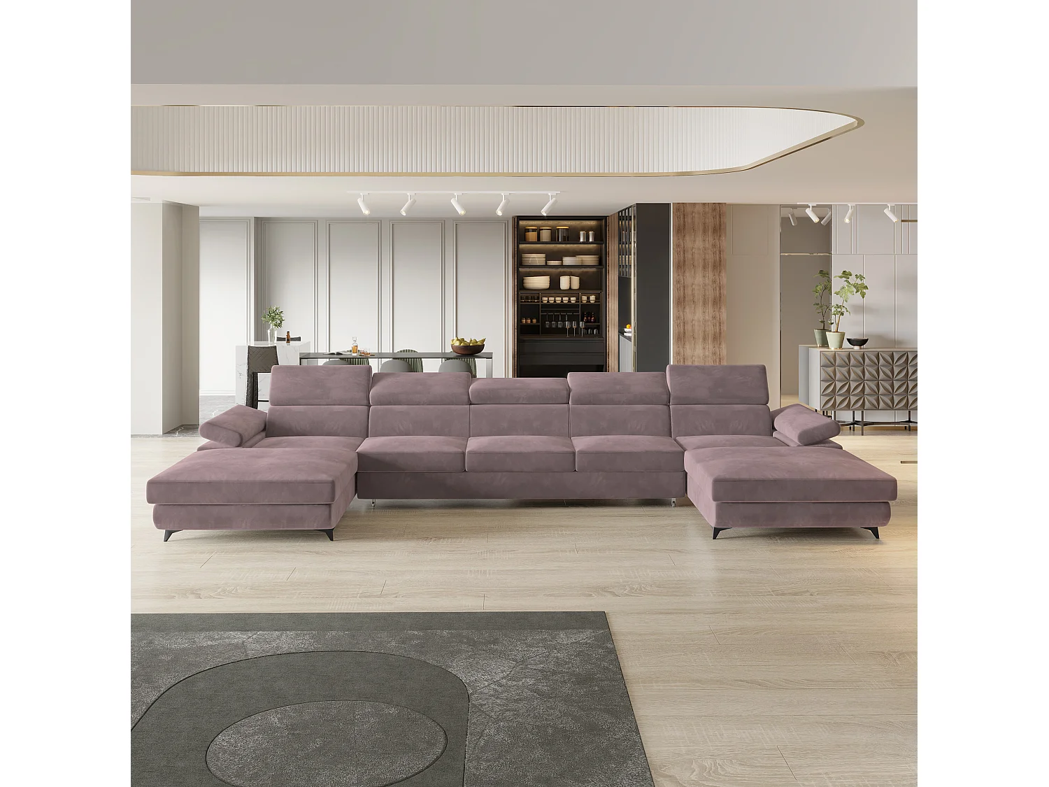 Canapé d'angle VIVENTE Violet en velours avec fonction de couchage