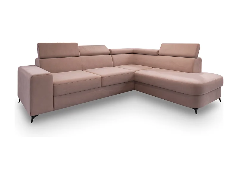 Hoekbank ALVORO van fluweel met slaapfunctie Rosa