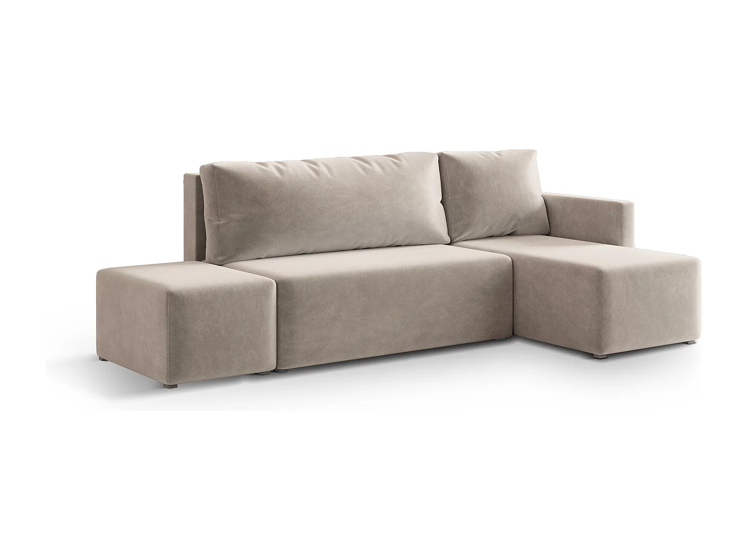 Hoekbank VELOTTI van fluweel met slaapfunctie Beige