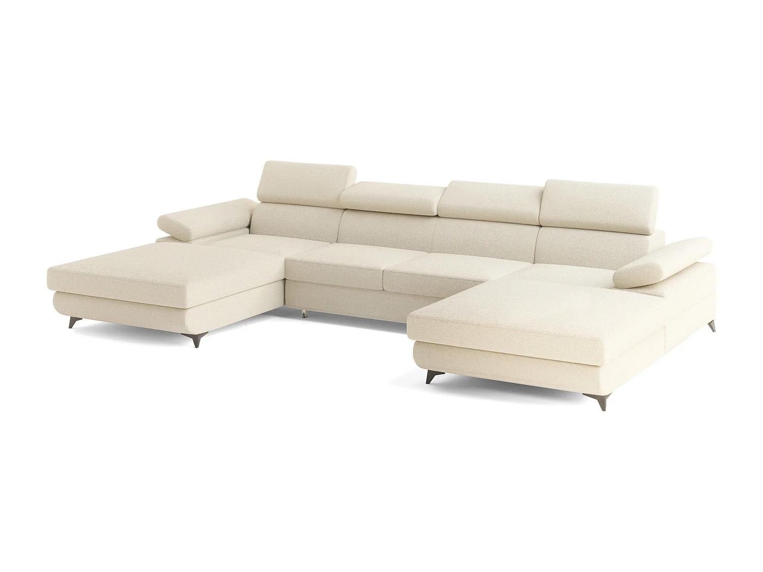 Canapé d'angle DETTI Crème en bouclé avec fonction de couchage