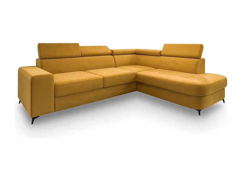 Hoekbank ALVORO van fluweel met slaapfunctie Gelb