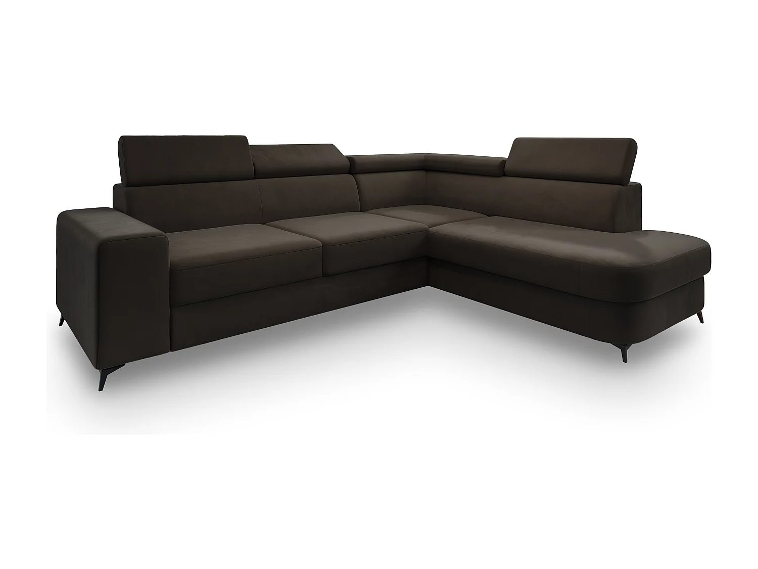 Hoekbank ALVORO van fluweel met slaapfunctie Braun