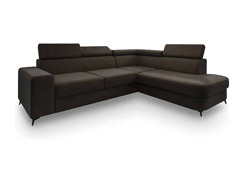 Hoekbank ALVORO van fluweel met slaapfunctie Braun