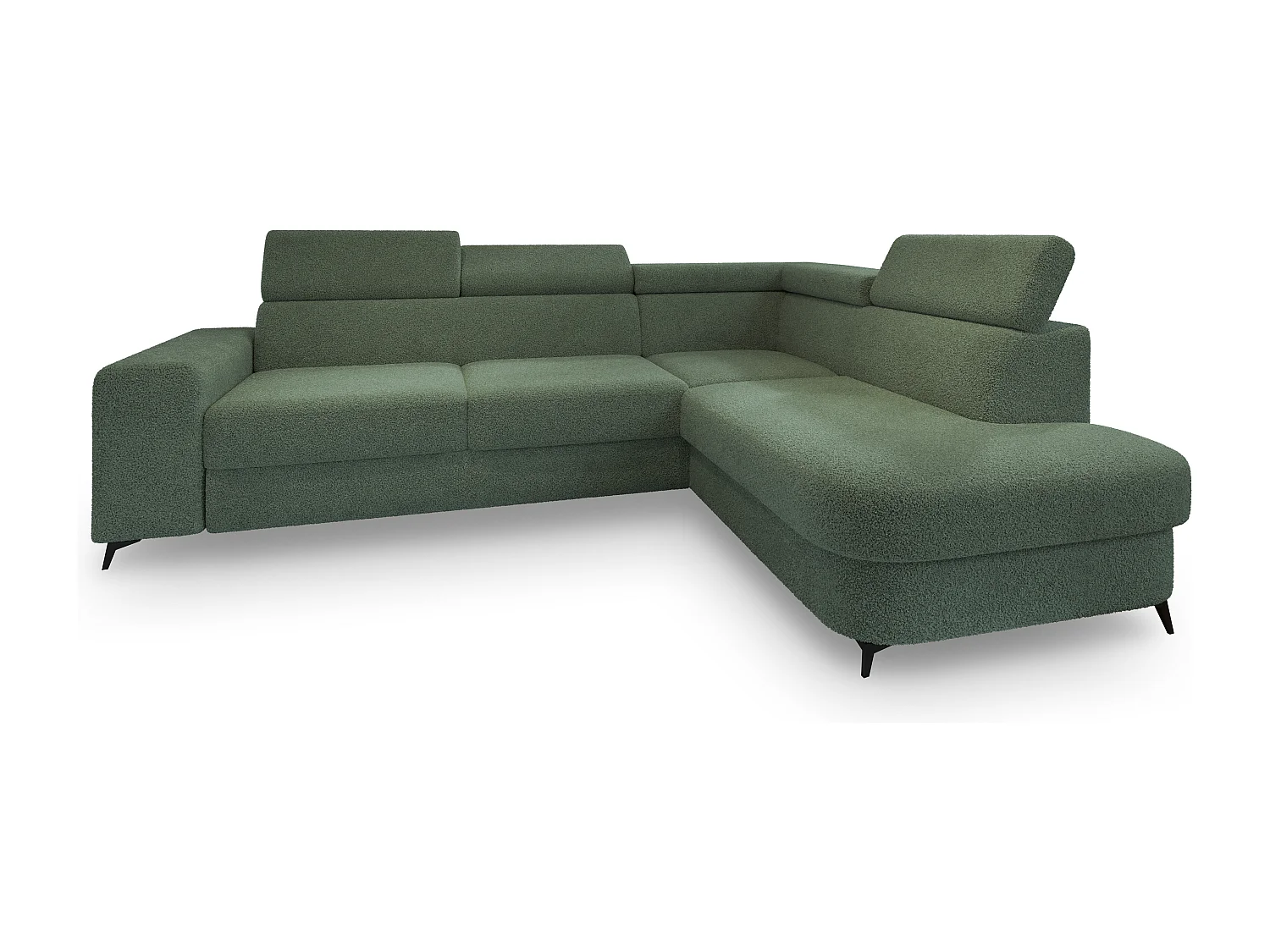 Hoekbank ALVORO van fluweel met slaapfunctie Grün