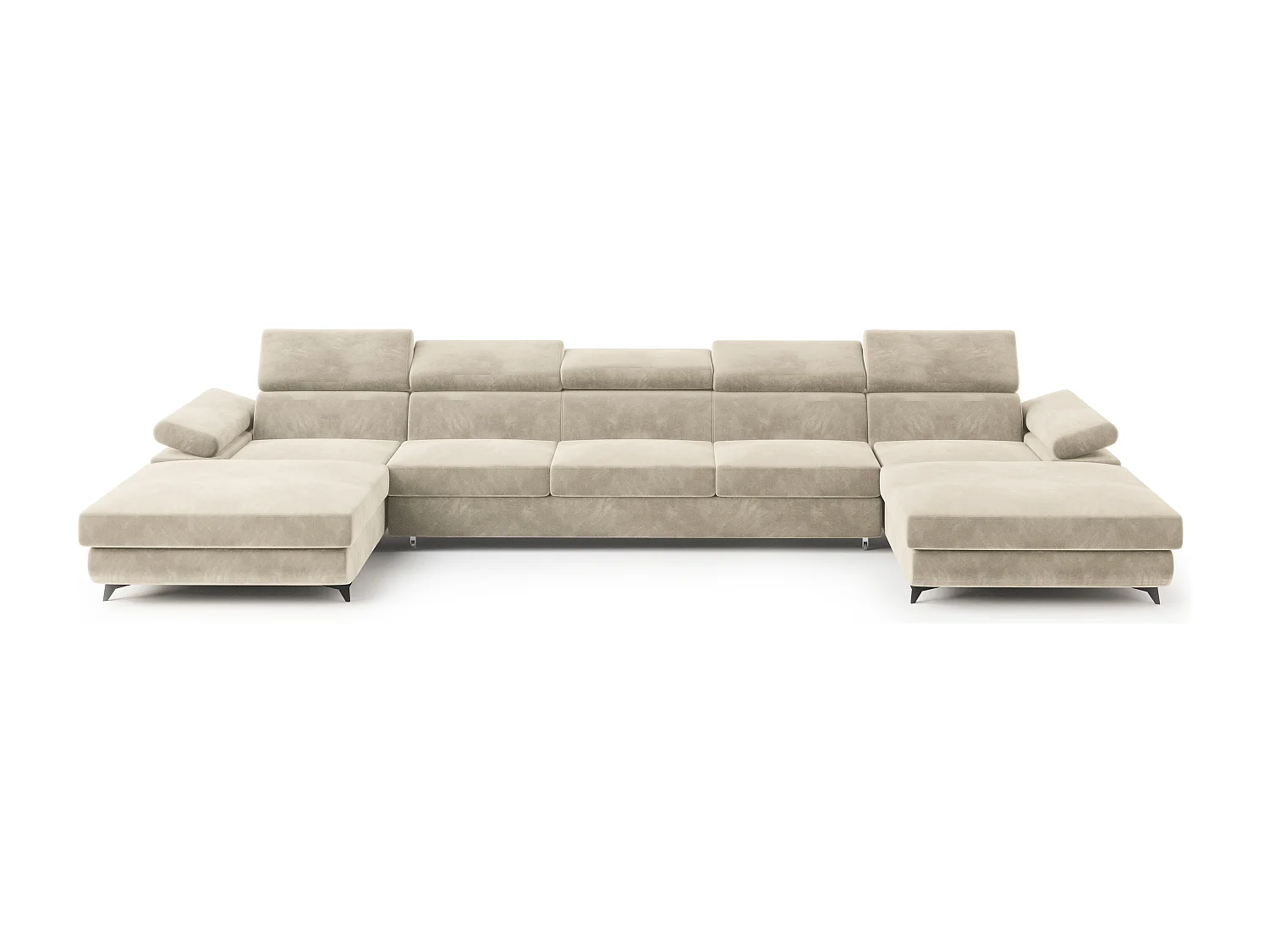 Hoekbank VIVENTE van fluweel met slaapfunctie Creme