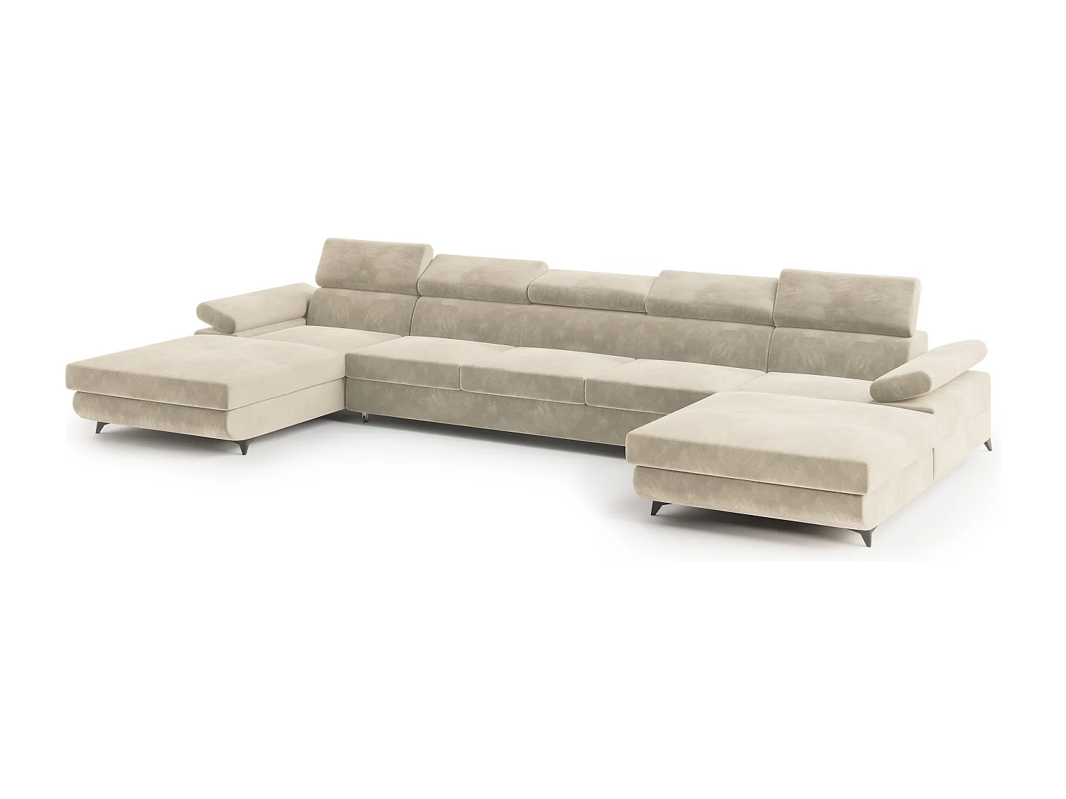 Canapé d'angle VIVENTE Crème en velours avec fonction de couchage