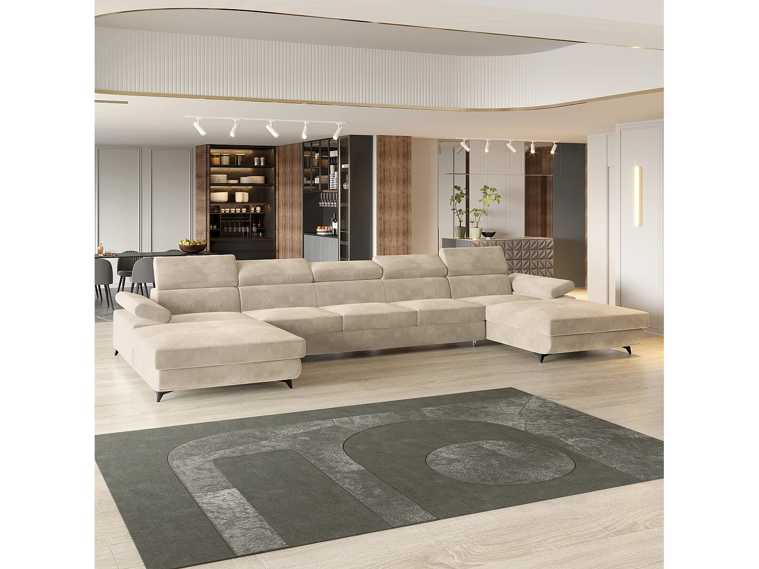 Canapé d'angle VIVENTE Crème en velours avec fonction de couchage