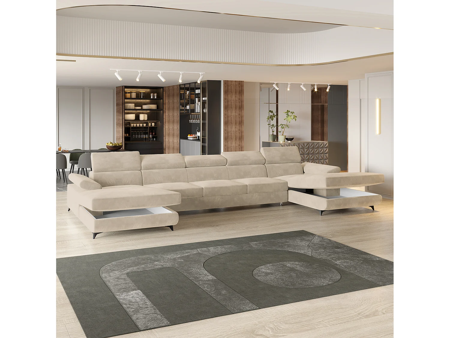 Canapé d'angle VIVENTE Crème en velours avec fonction de couchage