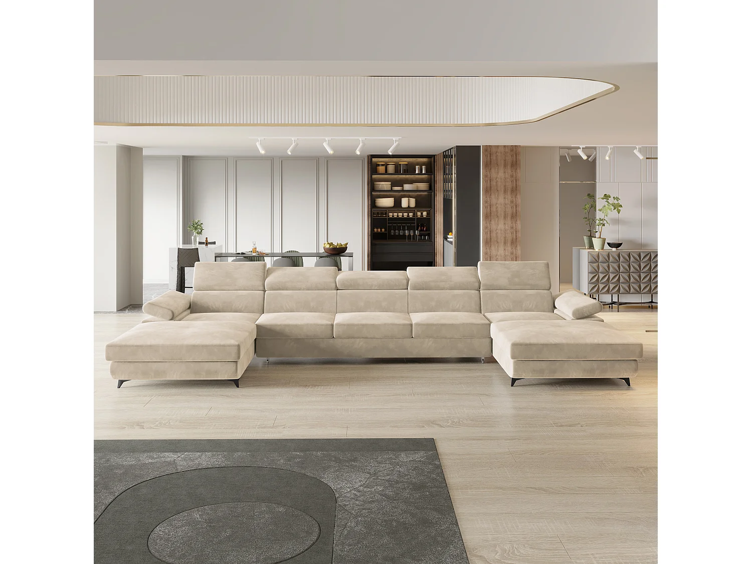 Canapé d'angle VIVENTE Crème en velours avec fonction de couchage