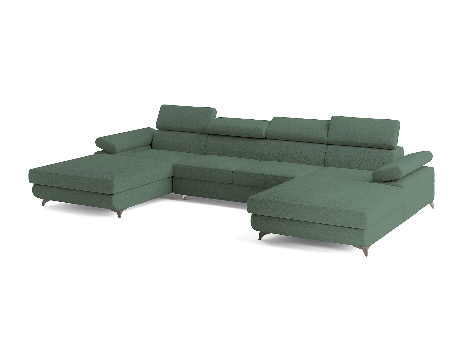 Canapé d'angle DETTI Vert en bouclé avec fonction de couchage