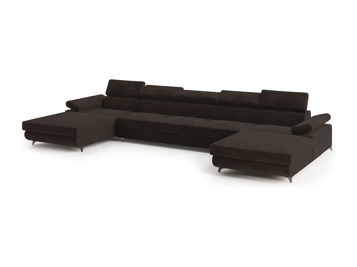 Canapé d'angle VIVENTE Marron en velours avec fonction de couchage