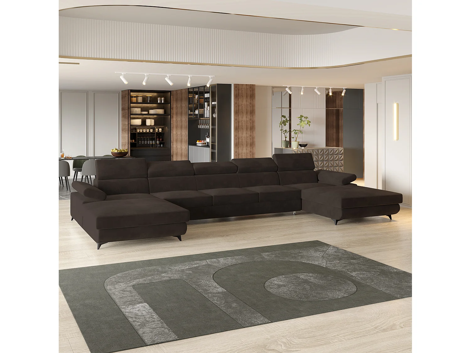 Canapé d'angle VIVENTE Marron en velours avec fonction de couchage