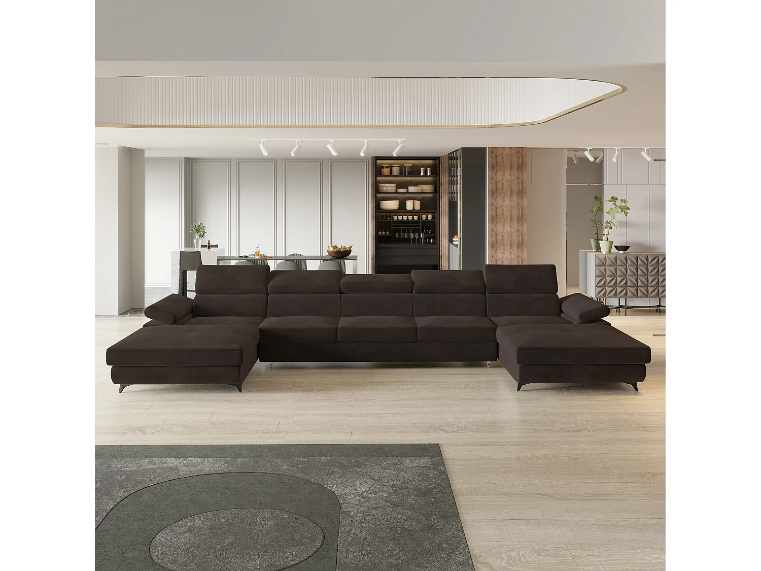 Canapé d'angle VIVENTE Marron en velours avec fonction de couchage