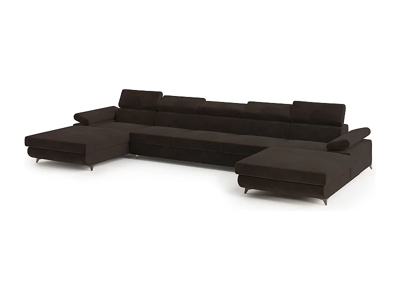 Canapé d'angle VIVENTE Marron en velours avec fonction de couchage