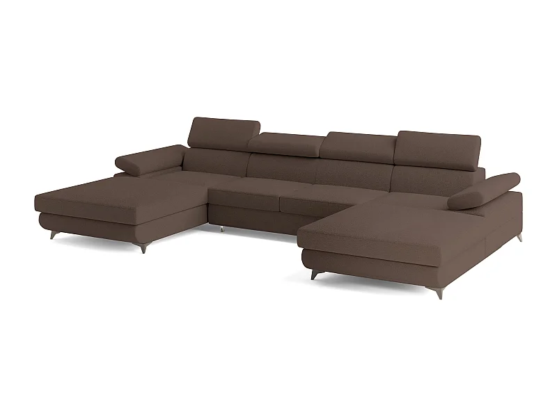 Canapé d'angle DETTI Marron en bouclé avec fonction de couchage