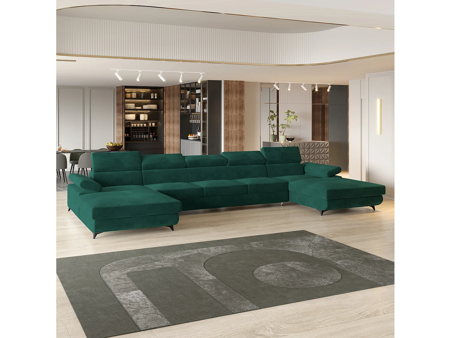 Canapé d'angle VIVENTE Vert en velours avec fonction de couchage