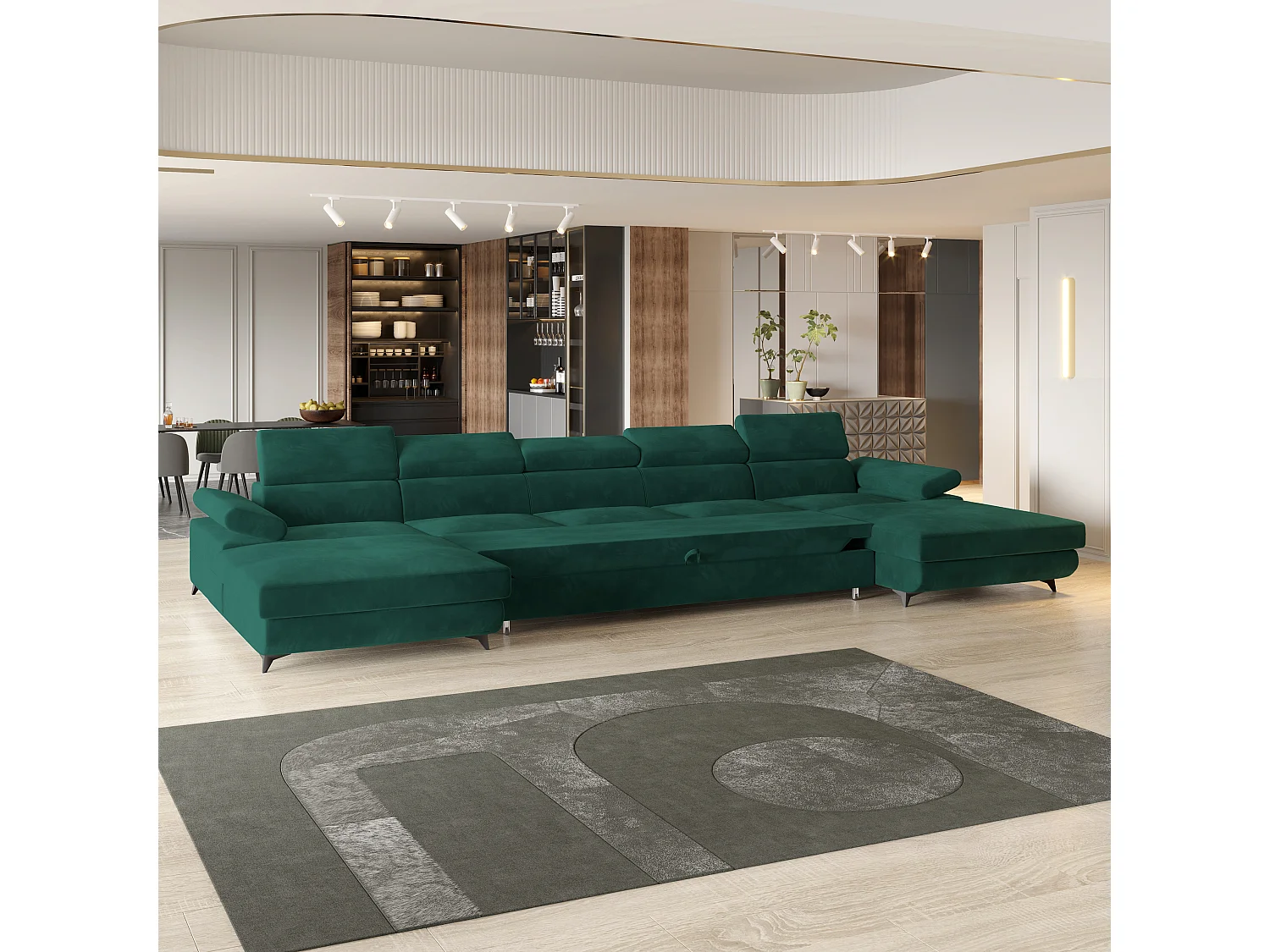 Canapé d'angle VIVENTE Vert en velours avec fonction de couchage