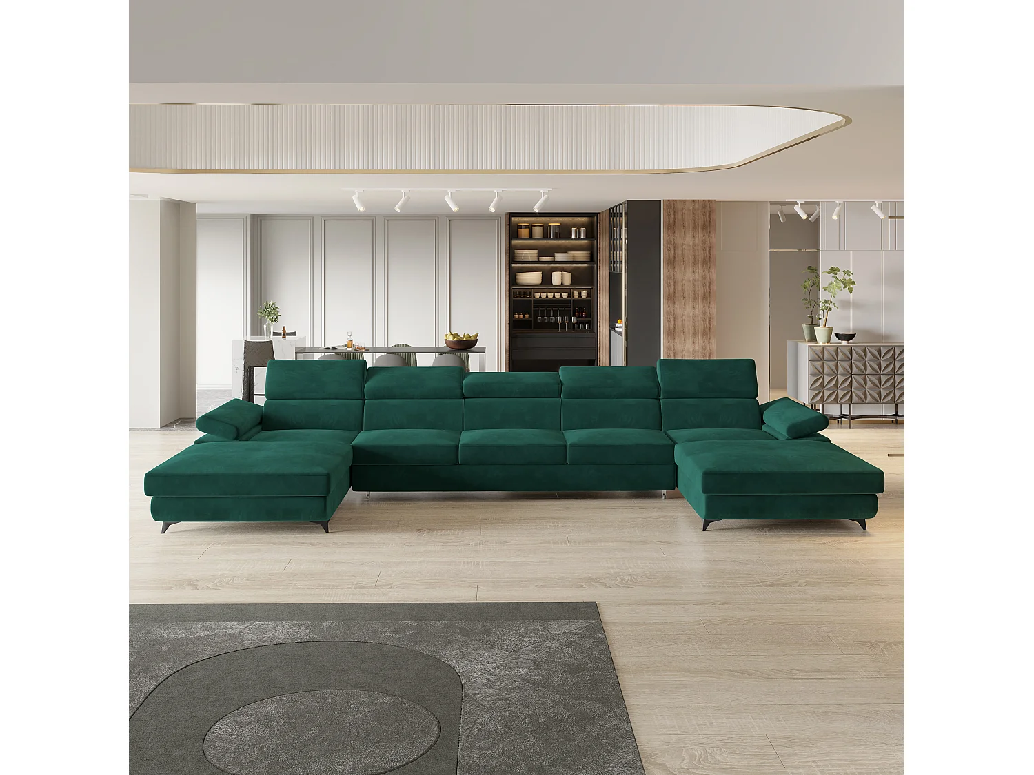 Canapé d'angle VIVENTE Vert en velours avec fonction de couchage