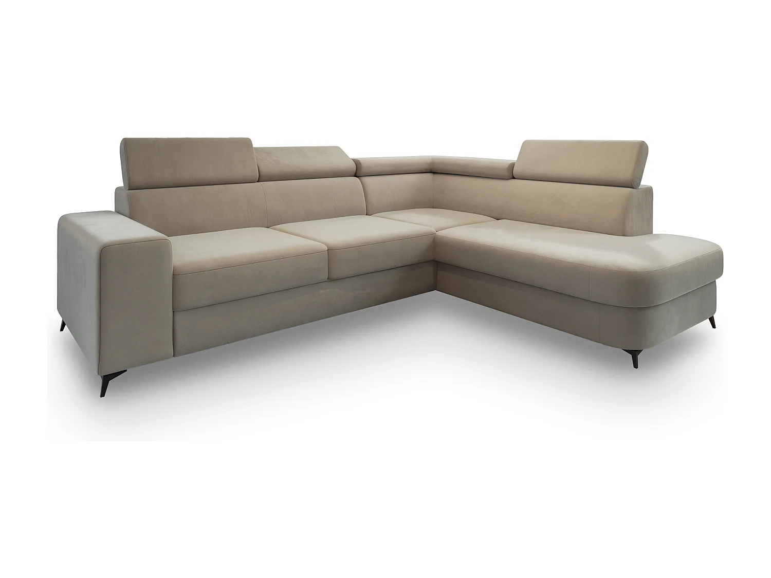 Hoekbank ALVORO van fluweel met slaapfunctie Beige