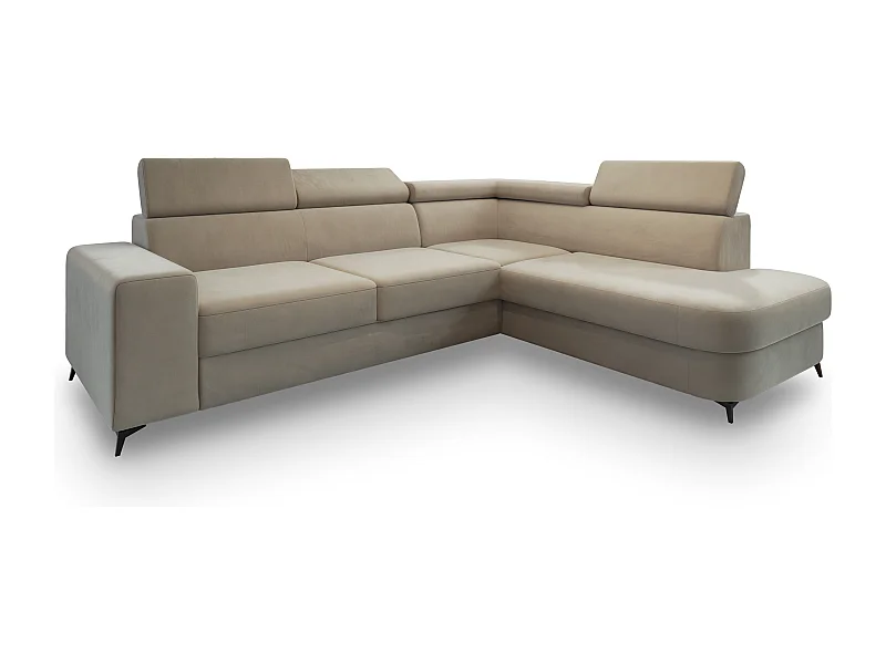 Hoekbank ALVORO van fluweel met slaapfunctie Beige