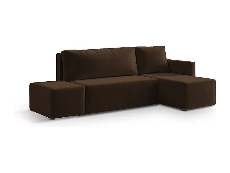 Hoekbank VELOTTI van fluweel met slaapfunctie Braun