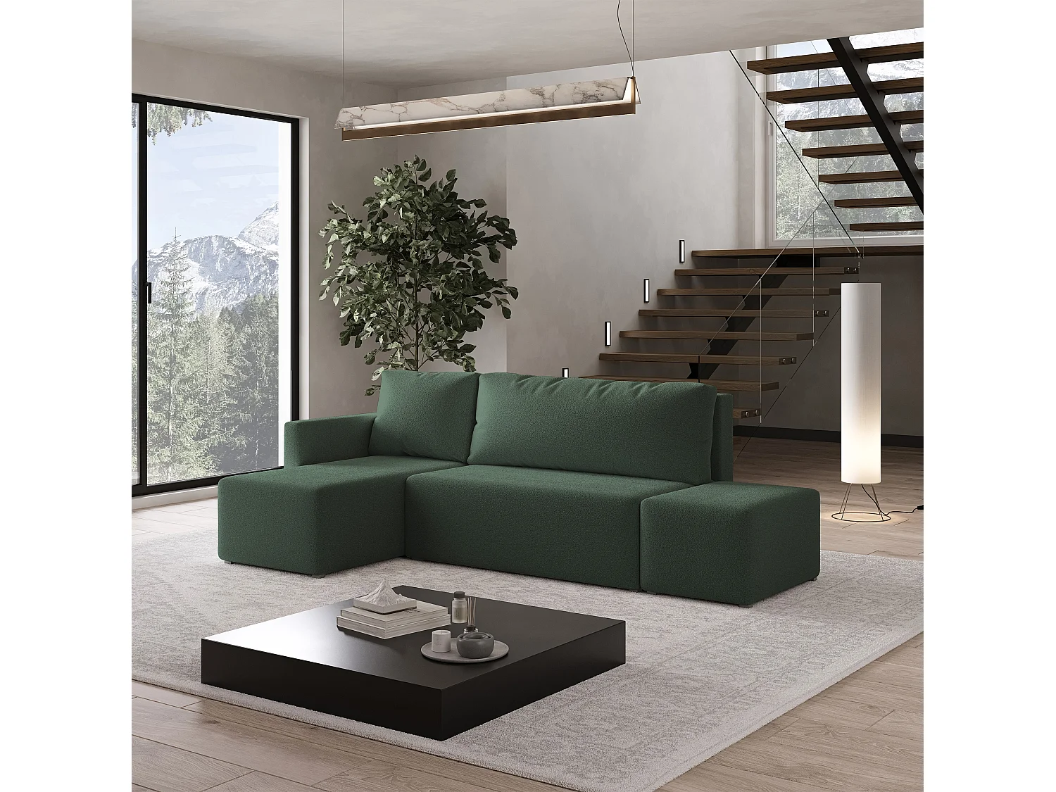 Hoekbank VELOTTI van fluweel met slaapfunctie Grün