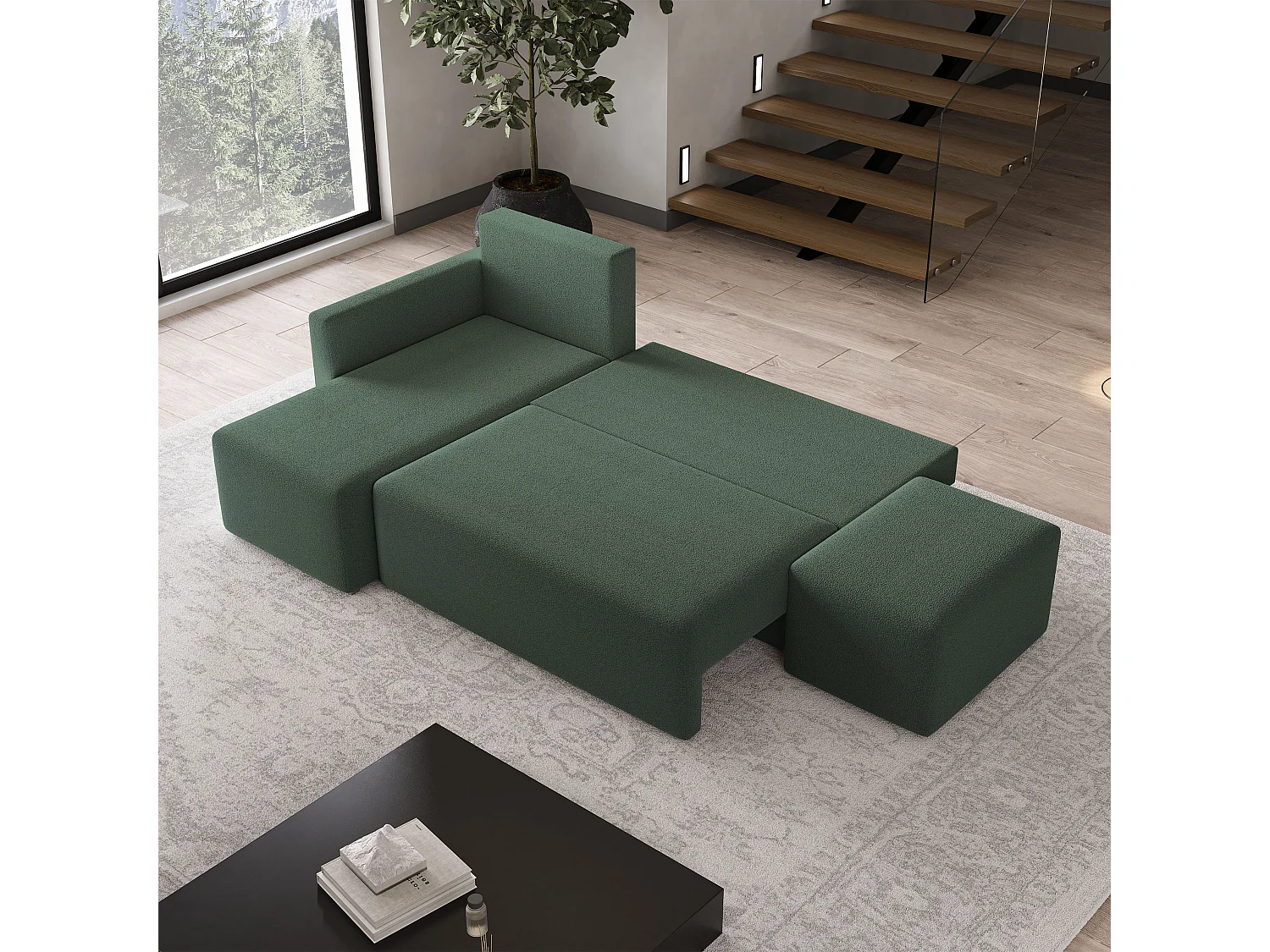 Hoekbank VELOTTI van fluweel met slaapfunctie Grün
