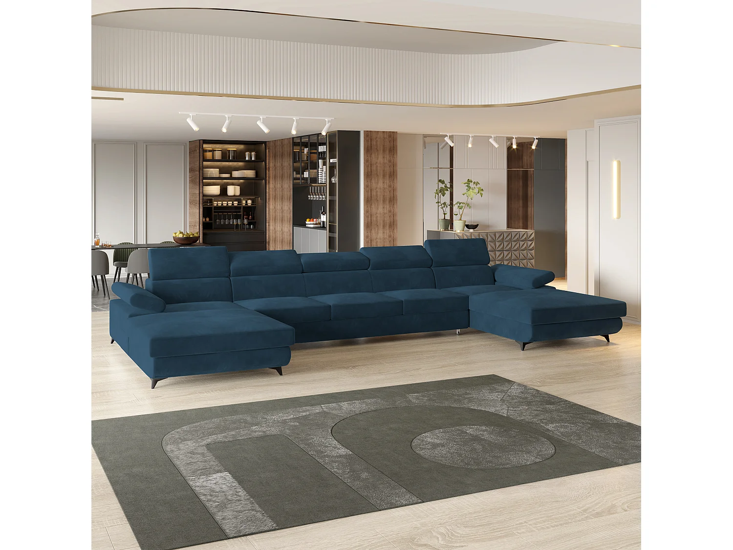 Canapé d'angle VIVENTE Bleu en velours avec fonction de couchage