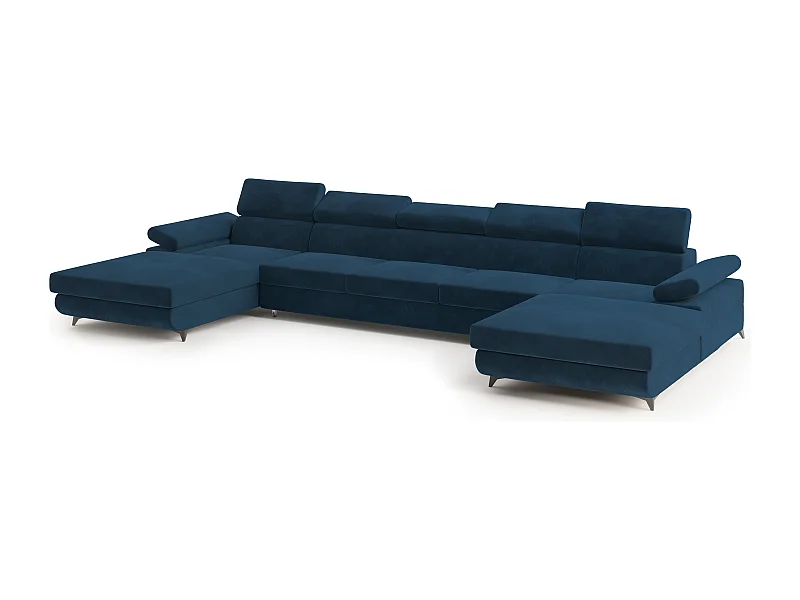 Hoekbank VIVENTE van fluweel met slaapfunctie Blau