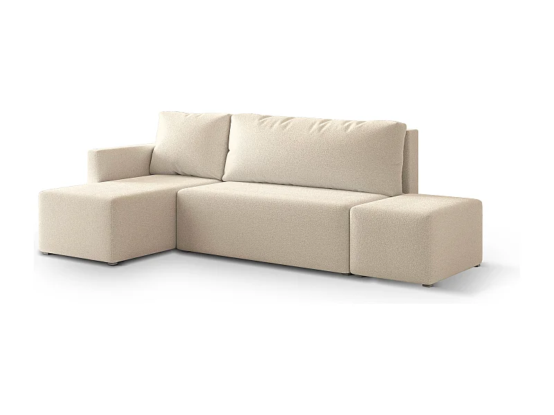 Canapé d'angle VELOTTI Crème en bouclé avec fonction de couchage