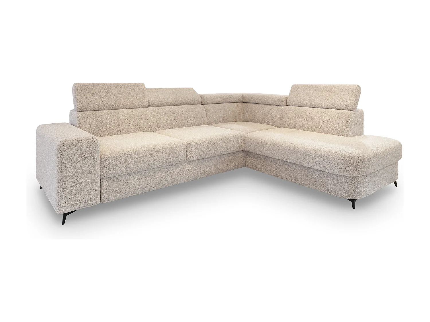 Hoekbank ALVORO van fluweel met slaapfunctie Creme