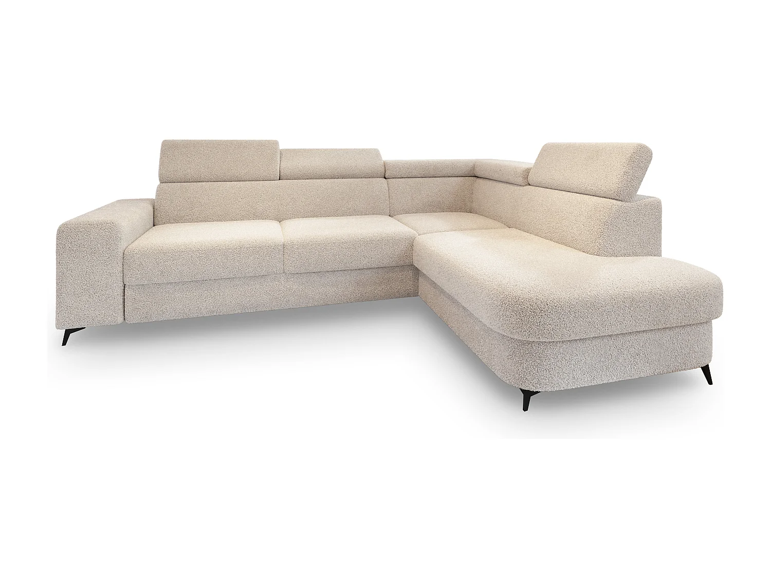 Hoekbank ALVORO van fluweel met slaapfunctie Creme