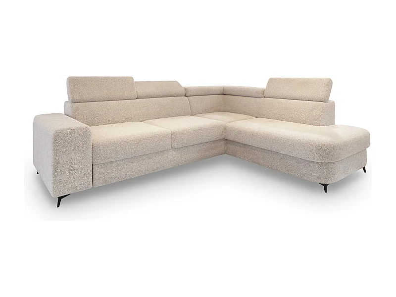 Hoekbank ALVORO van fluweel met slaapfunctie Creme