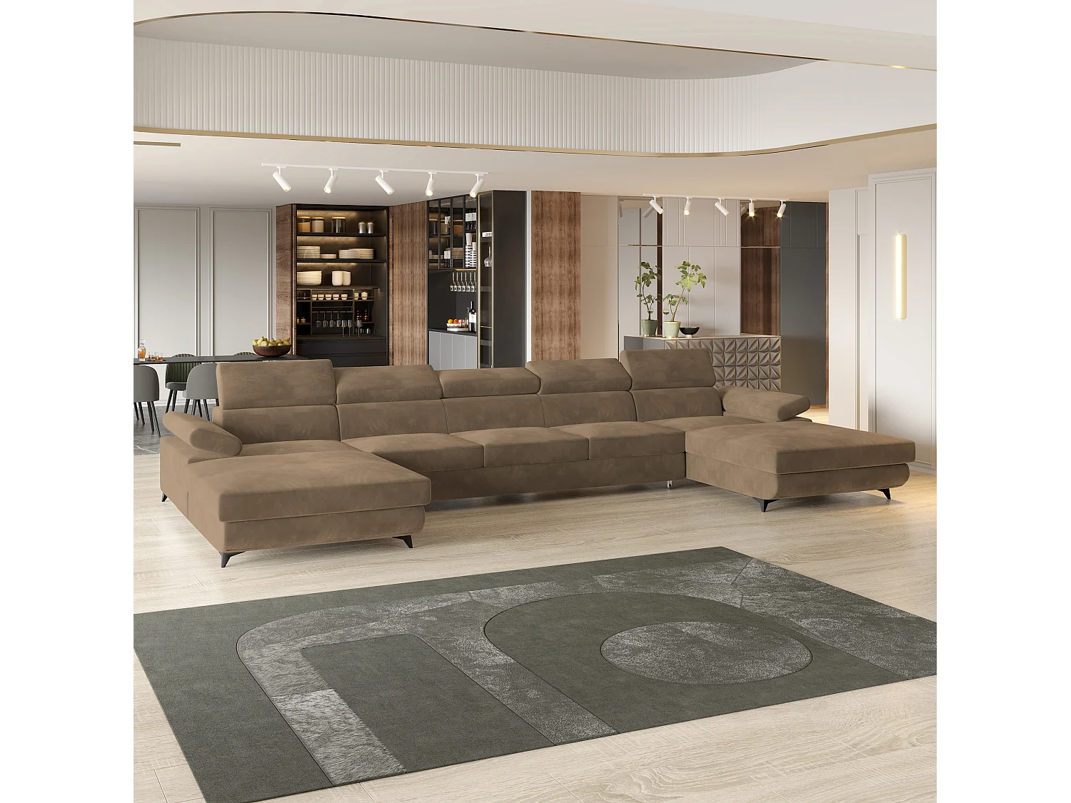 Canapé d'angle VIVENTE Beige en velours avec fonction de couchage