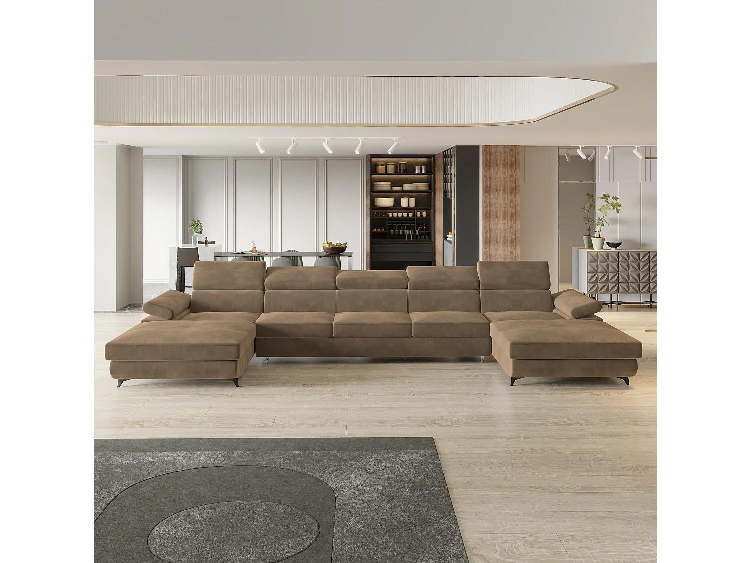 Canapé d'angle VIVENTE Beige en velours avec fonction de couchage