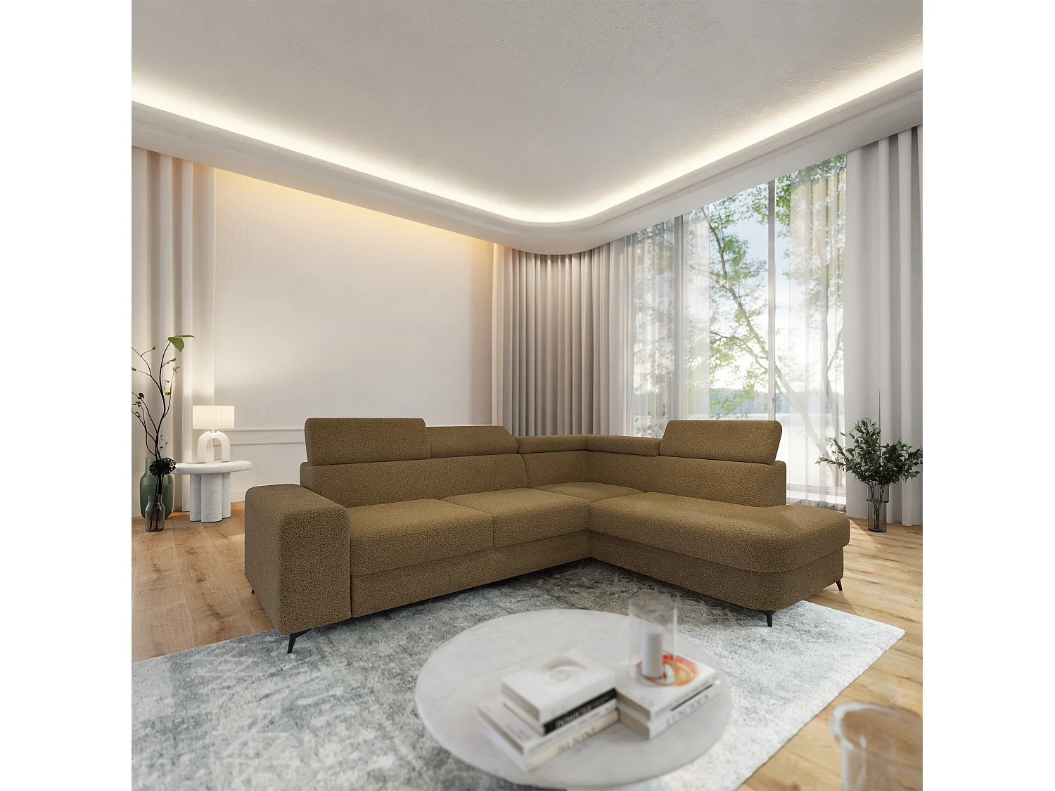 Hoekbank ALVORO van fluweel met slaapfunctie Orange