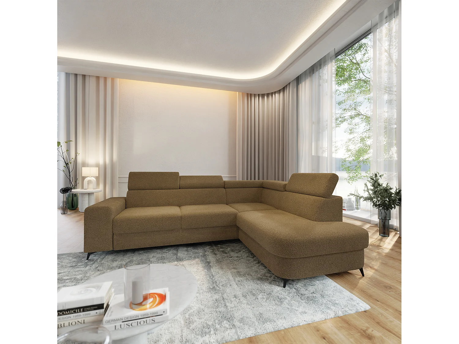 Hoekbank ALVORO van fluweel met slaapfunctie Orange