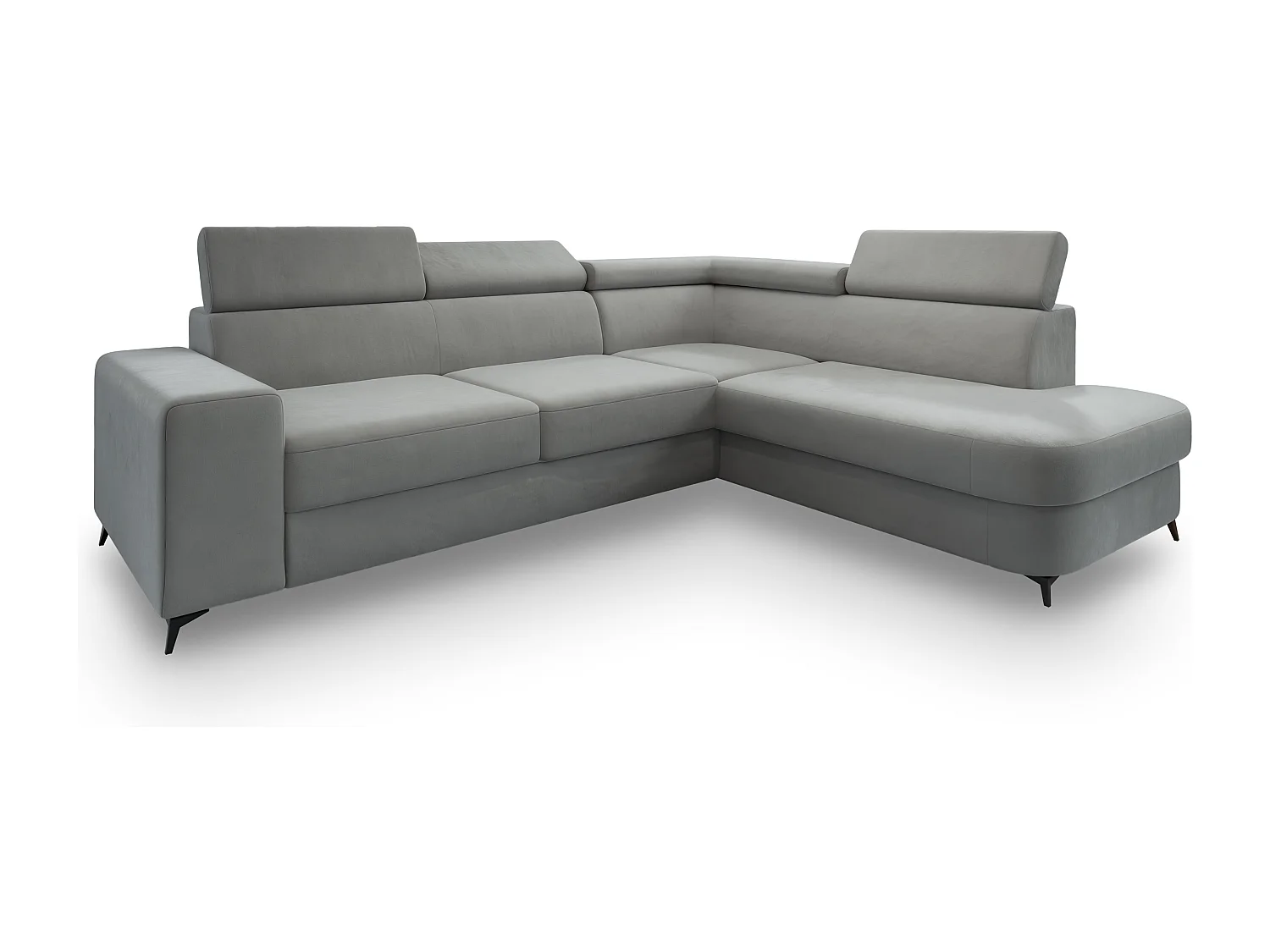 Hoekbank ALVORO van fluweel met slaapfunctie Hellgrau