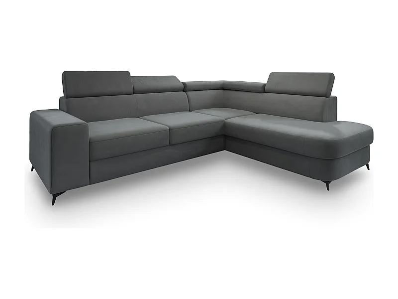 Canapé d'angle ALVORO Gris en velours avec fonction de couchage