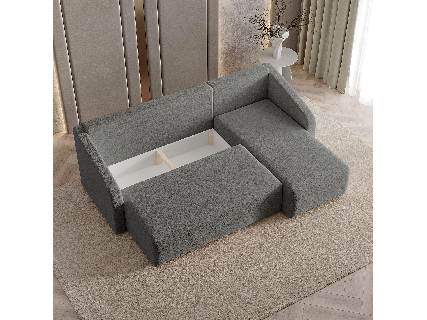 Hoekbank MARELLO van fluweel met slaapfunctie Grau