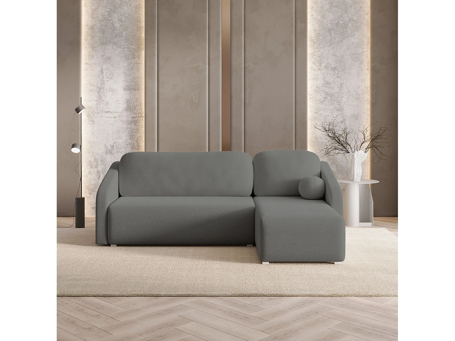 Hoekbank MARELLO van fluweel met slaapfunctie Grau